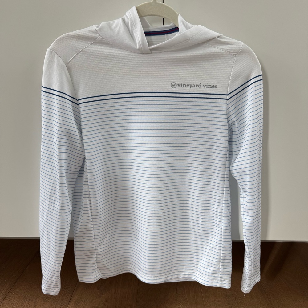 Vineyard Vines White Hoodie with Blue Stripes | size M | boys